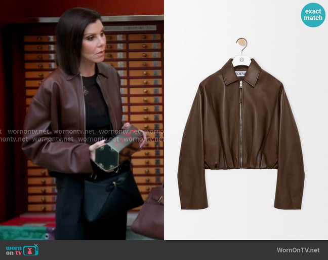 Loewe Draped jacket in nappa lambskin worn by Heather Dubrow on The Real Housewives of Orange County Loewe Draped jacket in nappa lambskin worn by Heather Dubrow on The Real Housewives of Orange County