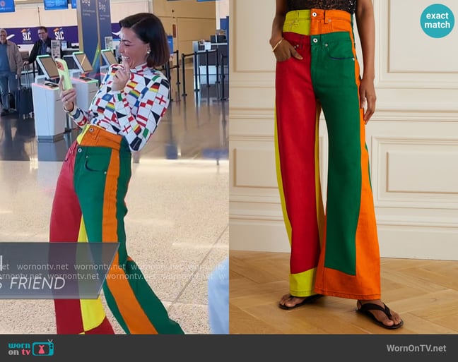 Loewe Patchwork high-rise wide-leg jeans worn by Bronwyn Newport on The Real Housewives of Salt Lake City