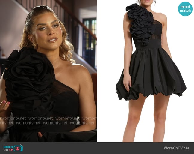 Mac Duggal Taffeta One Shoulder Ruffle Bubble Mini Dress worn by Robyn Dixon on The Real Housewives of Potomac