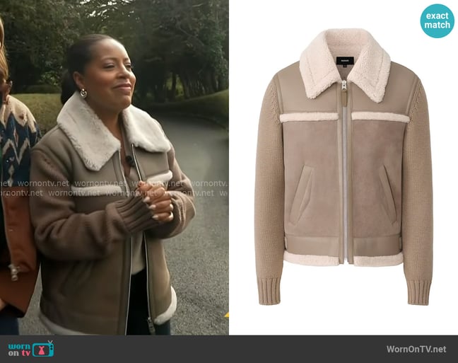 Mackage Torrian Genuine Shearling & Leather Jacket worn by Sheinelle Jones on Today Mackage Torrian Genuine Shearling & Leather Jacket worn by Sheinelle Jones on Today