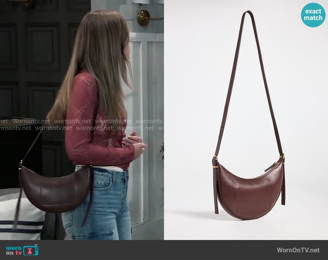Madewell Essentials Crescent Mini Crossbody Bag in Chocolate Raisin worn by Emma Scorpio-Drake (Braedyn Bruner) on General Hospital Madewell Essentials Crescent Mini Crossbody Bag in Chocolate Raisin worn by Emma Scorpio-Drake (Braedyn Bruner) on General Hospital