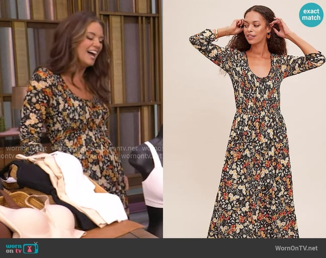 Maeve Omya Colorful Smocked Ruched Sleeve Maxi Dress worn by Monica Mangin on Live with Kelly and Mark