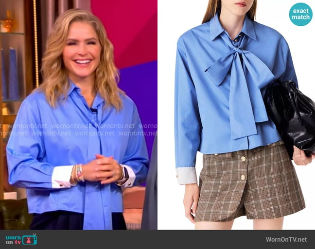 Maje Cotton Bow Tie Shirt worn by Sara Haines on The View