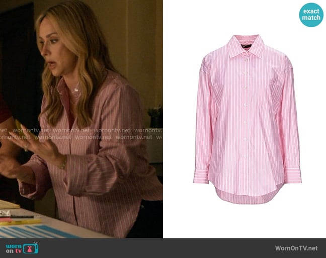 Maje Striped Shirt in Pink worn by Maddie Kendall (Jennifer Love Hewitt) on 9-1-1 Maje Striped Shirt in Pink worn by Maddie Kendall (Jennifer Love Hewitt) on 9-1-1