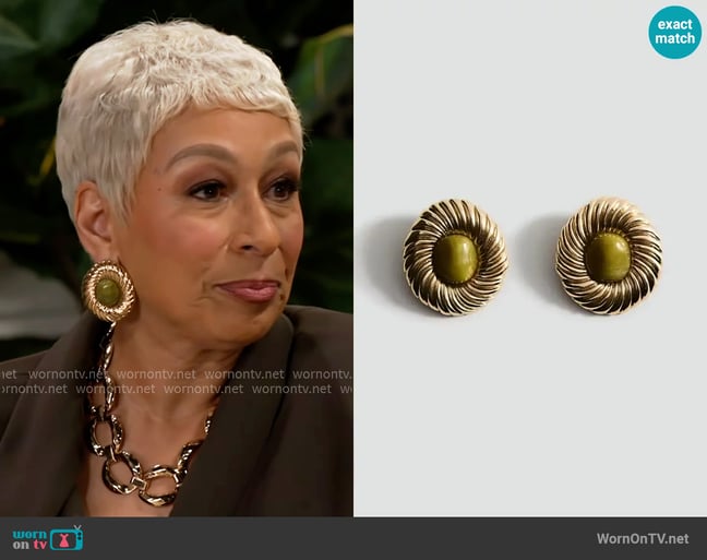 Mango Combined Textured Resin Earrings worn by Anita Dupree (Tamara Tunie) on Beyond the Gates Mango Combined Textured Resin Earrings worn by Anita Dupree (Tamara Tunie) on Beyond the Gates