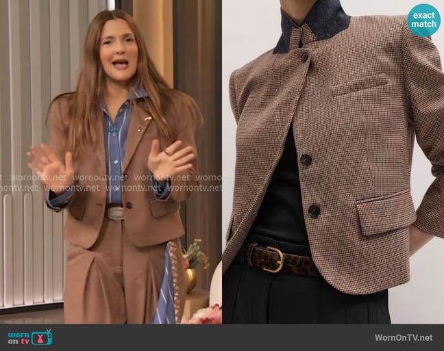Me + Em Heritage Crop Slim Blazer worn by Drew Barrymore on The Drew Barrymore Show Me + Em Heritage Crop Slim Blazer worn by Drew Barrymore on The Drew Barrymore Show