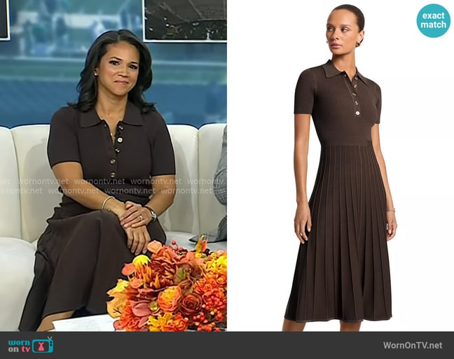 MICHAEL Michael Kors Polo Collar Short-Sleeve Midi Dress in chocolate worn by Laura Jarrett on Today