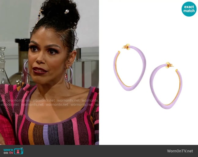 Misho Juicy Sunday Hoops XL in Lavender Love worn by Dani Dupree (Karla Mosley) on Beyond the Gates