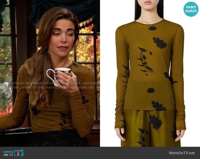 MM Max Mara Effetto Floral Print Long Sleeve Shirt worn by Victoria Newman (Amelia Heinle) on The Young and the Restless MM Max Mara Effetto Floral Print Long Sleeve Shirt worn by Victoria Newman (Amelia Heinle) on The Young and the Restless