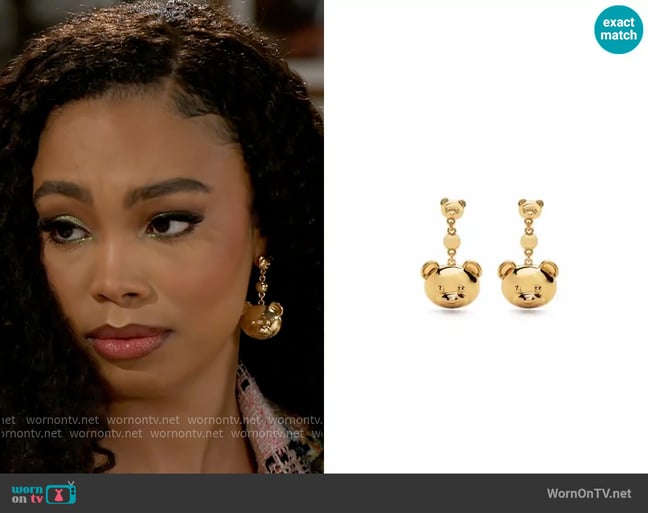 Moschino Teddy Bear hanging earrings worn by Chelsea Hamilton (RhonniRose Mantilla) on Beyond the Gates Moschino Teddy Bear hanging earrings worn by Chelsea Hamilton (RhonniRose Mantilla) on Beyond the Gates