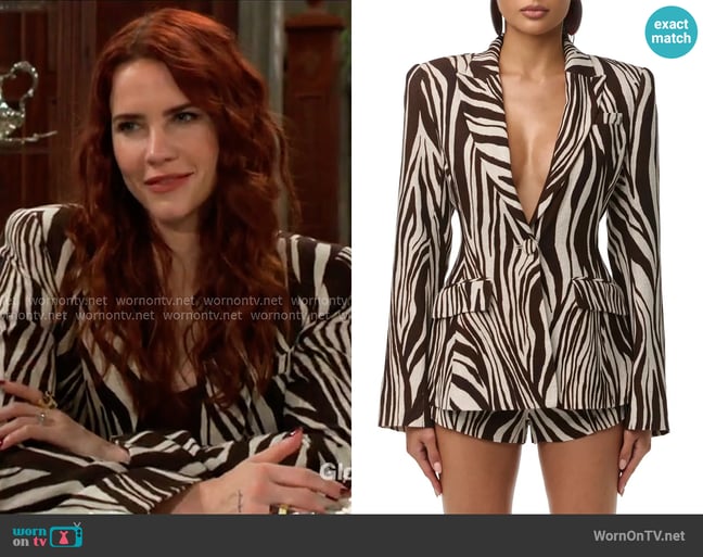 Naked Wardrobe Abstract Animal Print Power Shoulder Blazer worn by Sally Spectra (Courtney Hope) on The Young and the Restless Naked Wardrobe Abstract Animal Print Power Shoulder Blazer worn by Sally Spectra (Courtney Hope) on The Young and the Restless