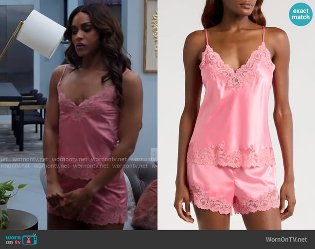 Natori Lace Trim Satin Short Pajamas worn by Cheyenne Barnes (Jordan Coleman) on Tyler Perrys Sistas Natori Lace Trim Satin Short Pajamas worn by Cheyenne Barnes (Jordan Coleman) on Tyler Perrys Sistas