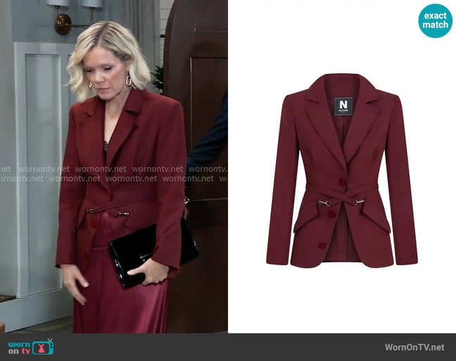 Nocturne Belted Blazer Jacket worn by Ava Jerome (Maura West) on General Hospital