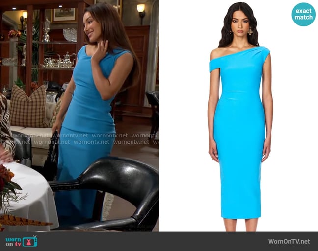 Nookie Natalia Midi Dress in Turquoise worn by Audra Charles (Zuleyka Silver) on The Young and the Restless