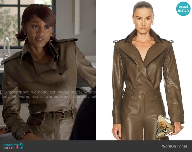 Norma Kamali Double Breasted Trench Bodysuit worn by Jax Stewart (Emayatzy Corinealdi) on Reasonable Doubt Norma Kamali Double Breasted Trench Bodysuit worn by Jax Stewart (Emayatzy Corinealdi) on Reasonable Doubt