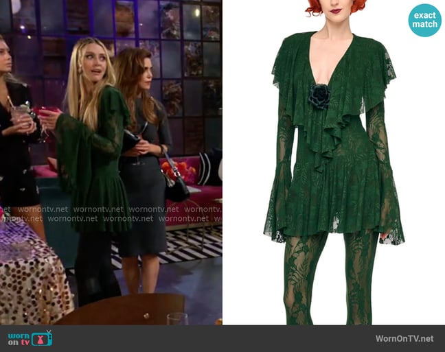 Norma Kamali Long Sleeve Deep V Ruffle Mini Dress worn by Claire Grace (Hayley Erin) on The Young and the Restless Norma Kamali Long Sleeve Deep V Ruffle Mini Dress worn by Claire Grace (Hayley Erin) on The Young and the Restless