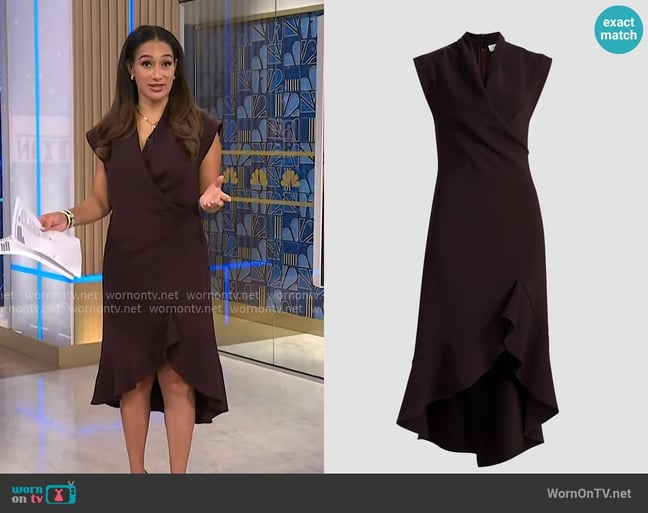 Prabal Gurung Angie Wrap-Front Midi-Dress in Mahogany worn by Morgan Radford on NBC News Daily Prabal Gurung Angie Wrap-Front Midi-Dress in Mahogany worn by Morgan Radford on NBC News Daily