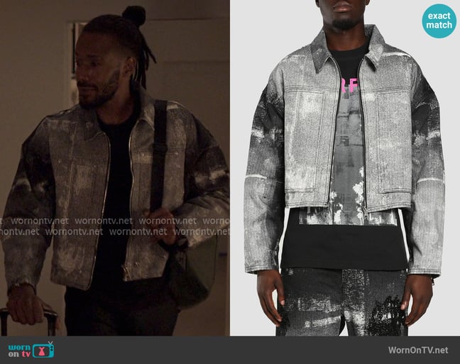 Purple Brand Palm Tree Denim Crop Jacket worn by Lewis Stewart (McKinley Freeman) on Reasonable Doubt