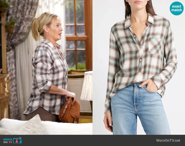 Rails Hunter Shirt in Birch Olive Teal worn by Sharon Newman (Sharon Case) on The Young and the Restless Rails Hunter Shirt in Birch Olive Teal worn by Sharon Newman (Sharon Case) on The Young and the Restless