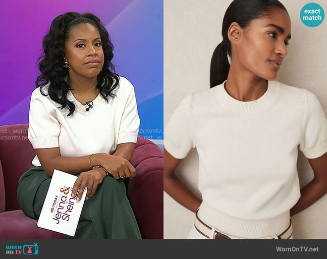 Reiss Anita Knit Crewneck Top in Ivory worn by Sheinelle Jones on Today Reiss Anita Knit Crewneck Top in Ivory worn by Sheinelle Jones on Today