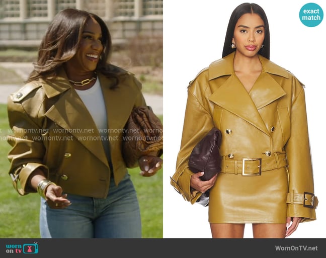 Retrofete Malene Leather Jacket worn by Tia Glover on The Real Housewives of Potomac Retrofete Malene Leather Jacket worn by Tia Glover on The Real Housewives of Potomac