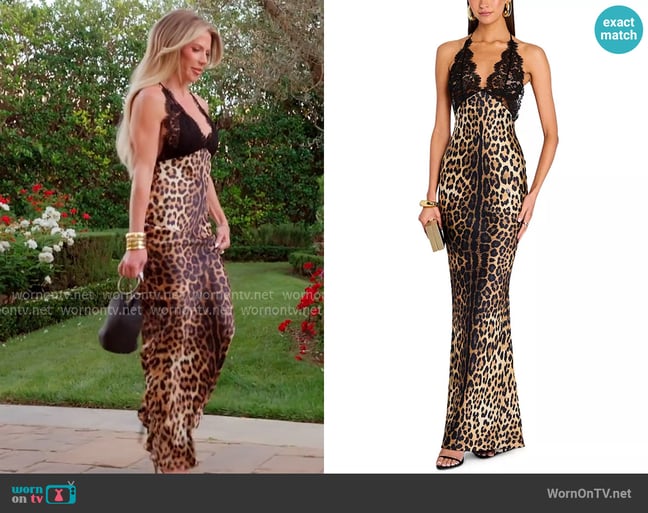 Retrofete Rainey Lace Leopard print Maxi Dress worn by Jennifer Pedranti on The Real Housewives of Orange County