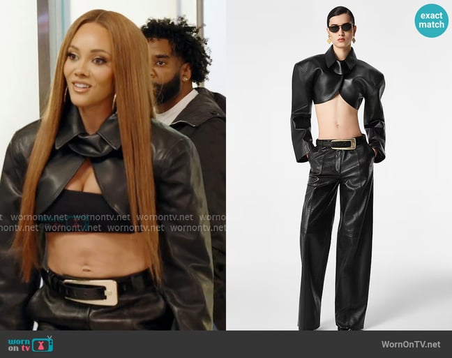 Revolve Los Angeles Agnes Cropped Leather Jacket worn by Ashley Darby on The Real Housewives of Potomac Revolve Los Angeles Agnes Cropped Leather Jacket worn by Ashley Darby on The Real Housewives of Potomac