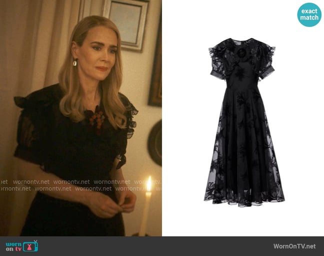 Rodarte Ruffled floral organza midi dress worn by Cordelia Foxx (Sarah Paulson) on American Horror Story Rodarte Ruffled floral organza midi dress worn by Cordelia Foxx (Sarah Paulson) on American Horror Story