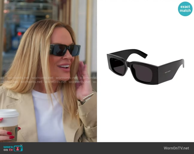 Saint Laurent Micro-Logo Acetate Rectangle Sunglasses worn by Heather Gay on The Real Housewives of Salt Lake City Saint Laurent Micro-Logo Acetate Rectangle Sunglasses worn by Heather Gay on The Real Housewives of Salt Lake City