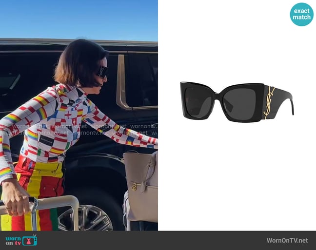Saint Laurent SL M119 Blaze Oversized Sunglasses worn by Bronwyn Newport on The Real Housewives of Salt Lake City