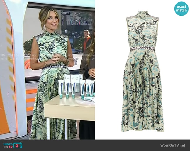 Saloni Fleur Animal-Print Satin Dress in Speckle Safari worn by Savannah Guthrie on Today