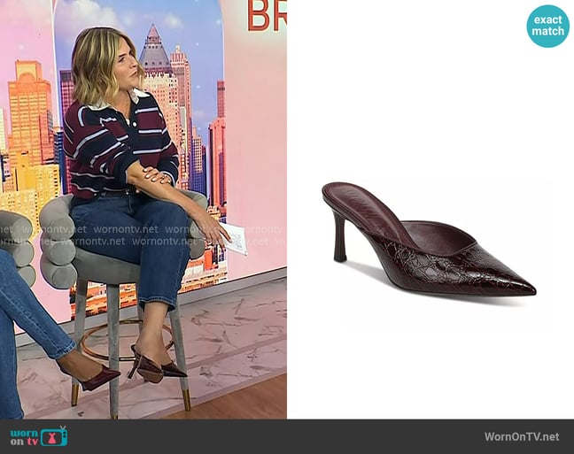 Sam Edelman Margeaux Leather Pointed Toe Mules in Merlot worn by Jenna Bush Hager on Today Sam Edelman Margeaux Leather Pointed Toe Mules in Merlot worn by Jenna Bush Hager on Today