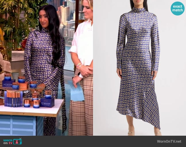 Sani Neena Ikat Print Long Sleeve Asymmetric Cocktail Dress with Dupatta worn by Dhivya Srinivasa on The View Sani Neena Ikat Print Long Sleeve Asymmetric Cocktail Dress with Dupatta worn by Dhivya Srinivasa on The View