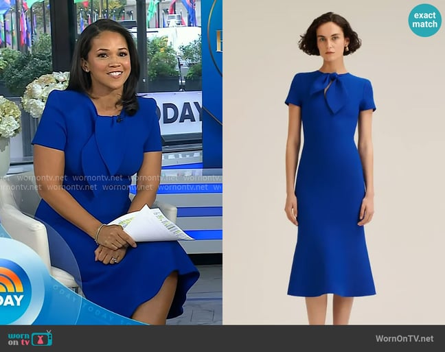 Scanlan Theodore Crepe Knit Cravat Dress worn by Laura Jarrett on Today Scanlan Theodore Crepe Knit Cravat Dress worn by Laura Jarrett on Today