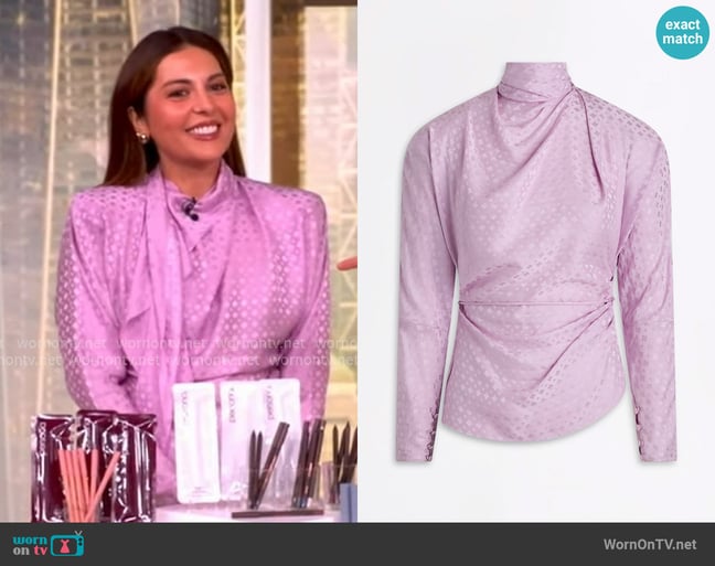 Scanlan Theodore Silk Poppy Jacquard Blouse worn by Sona Gasparian on The View