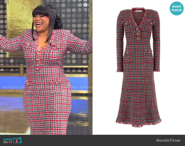 Self Portrait Checked Frayed Knitted Midi Dress worn by Nivea on Tamron Hall Show Self Portrait Checked Frayed Knitted Midi Dress worn by Nivea on Tamron Hall Show