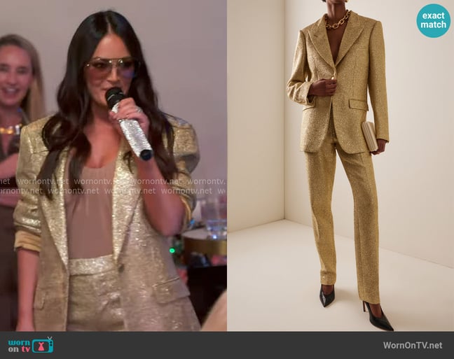Sergio Hudson Sequined Blazer and Trousers worn by Lisa Barlow on The Real Housewives of Salt Lake City Sergio Hudson Sequined Blazer and Trousers worn by Lisa Barlow on The Real Housewives of Salt Lake City