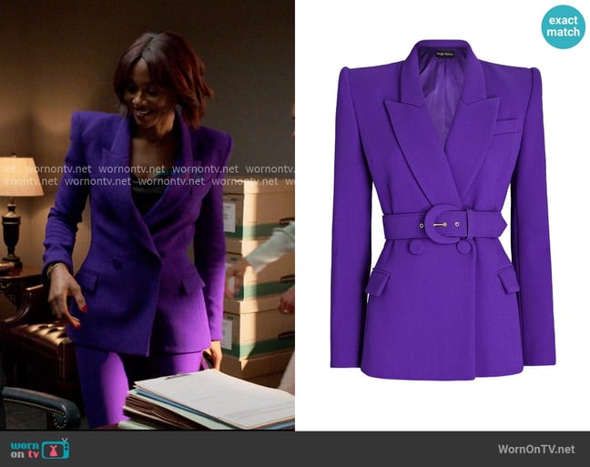 Sergio Hudson Wool Belted Blazer worn by Jax Stewart (Emayatzy Corinealdi) on Reasonable Doubt Sergio Hudson Wool Belted Blazer worn by Jax Stewart (Emayatzy Corinealdi) on Reasonable Doubt