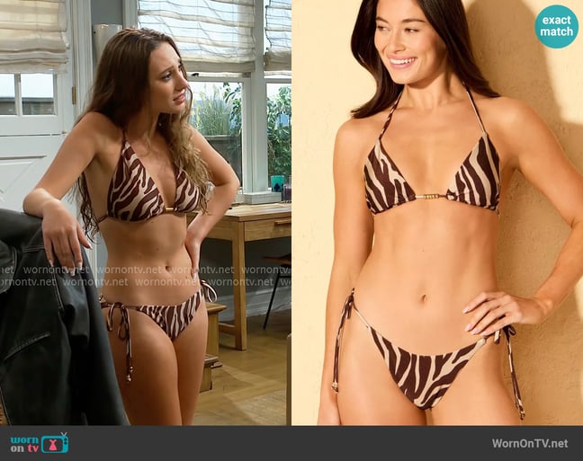 Shade & Shore at Target Zebra Print Beaded Halter Triangle Bikini Top and Bottoms worn by Melissa Dylan (Sydney Bullock) on The Bold and the Beautiful Shade & Shore at Target Zebra Print Beaded Halter Triangle Bikini Top and Bottoms worn by Melissa Dylan (Sydney Bullock) on The Bold and the Beautiful