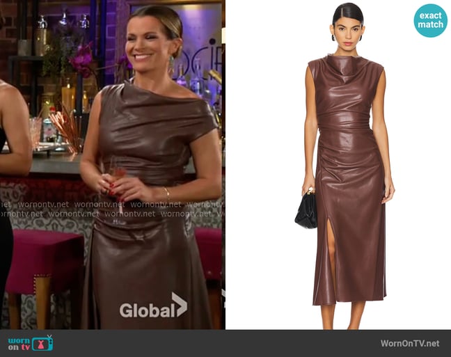 Simkhai Burke Dress in Coffee worn by Chelsea Lawson (Melissa Claire Egan) on The Young and the Restless Simkhai Burke Dress in Coffee worn by Chelsea Lawson (Melissa Claire Egan) on The Young and the Restless