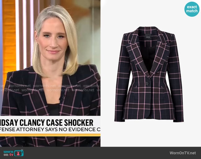 Smythe Hourglass Blazer in Fig Plaid worn by Caroline Polisi on CBS Mornings Smythe Hourglass Blazer in Fig Plaid worn by Caroline Polisi on CBS Mornings