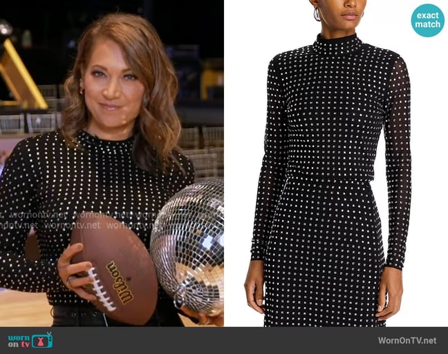 Steve Madden Melvina Embellished Mesh Top worn by Ginger Zee on Good Morning America Steve Madden Melvina Embellished Mesh Top worn by Ginger Zee on Good Morning America