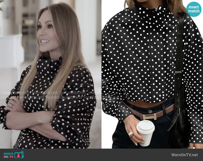 Tankaneo Polka Dot Zip Up Cropped Jacket worn by Tamra Judge on The Real Housewives of Orange County