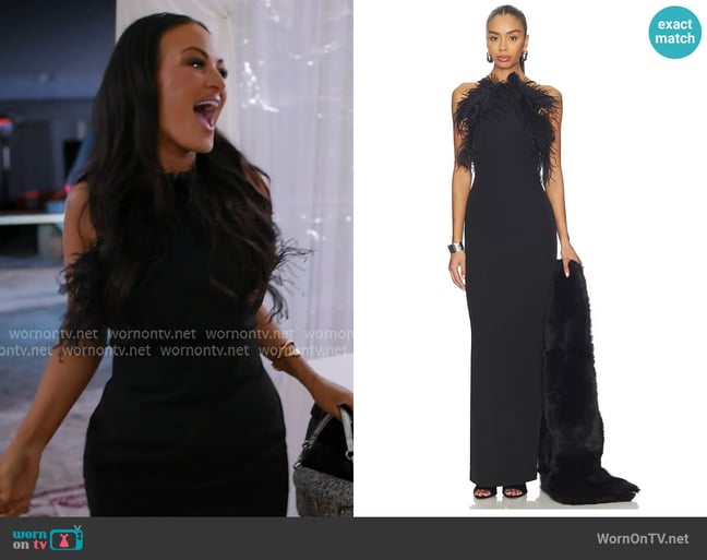 The Attico Feather Gown worn by Lisa Barlow on The Real Housewives Ultimate Girls Trip