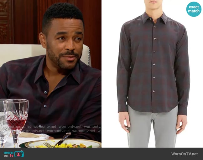 Theory Pheonix Venlo Check Shirt worn by Nate Hastings (Sean Dominic) on The Young and the Restless Theory Pheonix Venlo Check Shirt worn by Nate Hastings (Sean Dominic) on The Young and the Restless