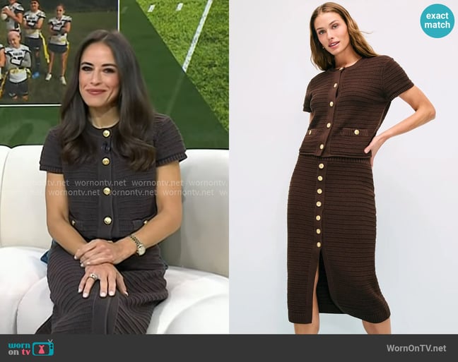 Toccin Short Sleeve Cotton Suiting Cardigan worn by Kaylee Hartung on Today Toccin Short Sleeve Cotton Suiting Cardigan worn by Kaylee Hartung on Today