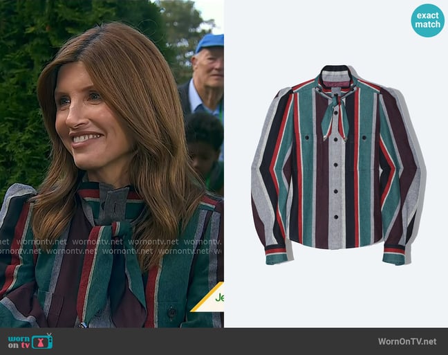 Toga Striped Scarf-detail Shirt worn by Sharon Horgan on Today