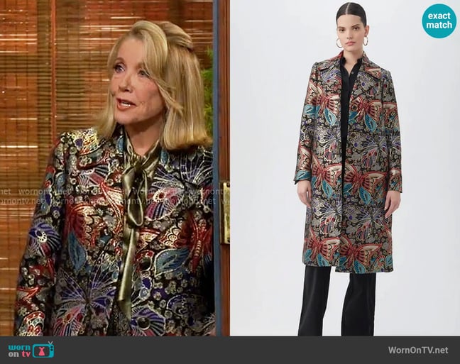 Trina Turk Raysun Coat worn by Nikki Reed Newman (Melody Thomas-Scott) on The Young and the Restless Trina Turk Raysun Coat worn by Nikki Reed Newman (Melody Thomas-Scott) on The Young and the Restless