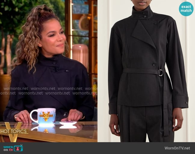TWP The Last Chapter belted wool-blend twill jacket worn by Sunny Hostin on The View TWP The Last Chapter belted wool-blend twill jacket worn by Sunny Hostin on The View