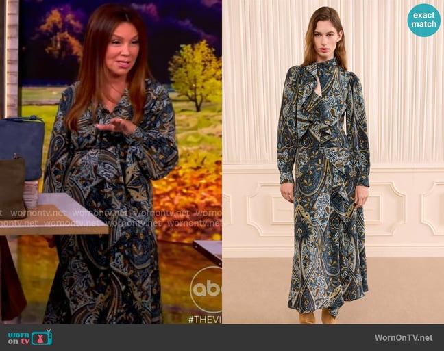 Ulla Johnson Sabrina silk crêpe de chine midi dress worn by Gretta Monahan on The View